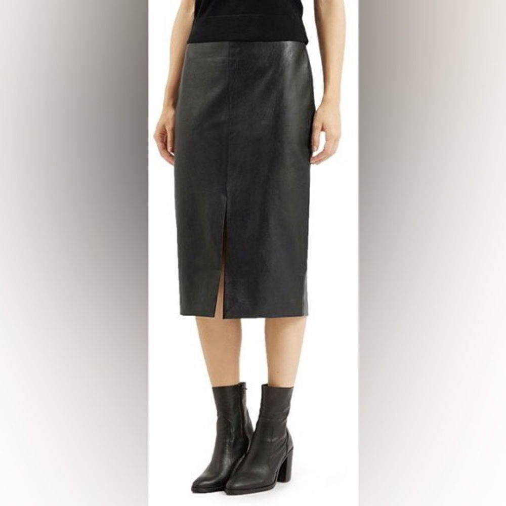 Topshop faux leather midi skirt w/ front slit - Picture 2 of 8